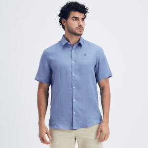 Camisa Linho Lisa Azul Original Penguin