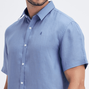 Camisa Linho Lisa Azul Original Penguin